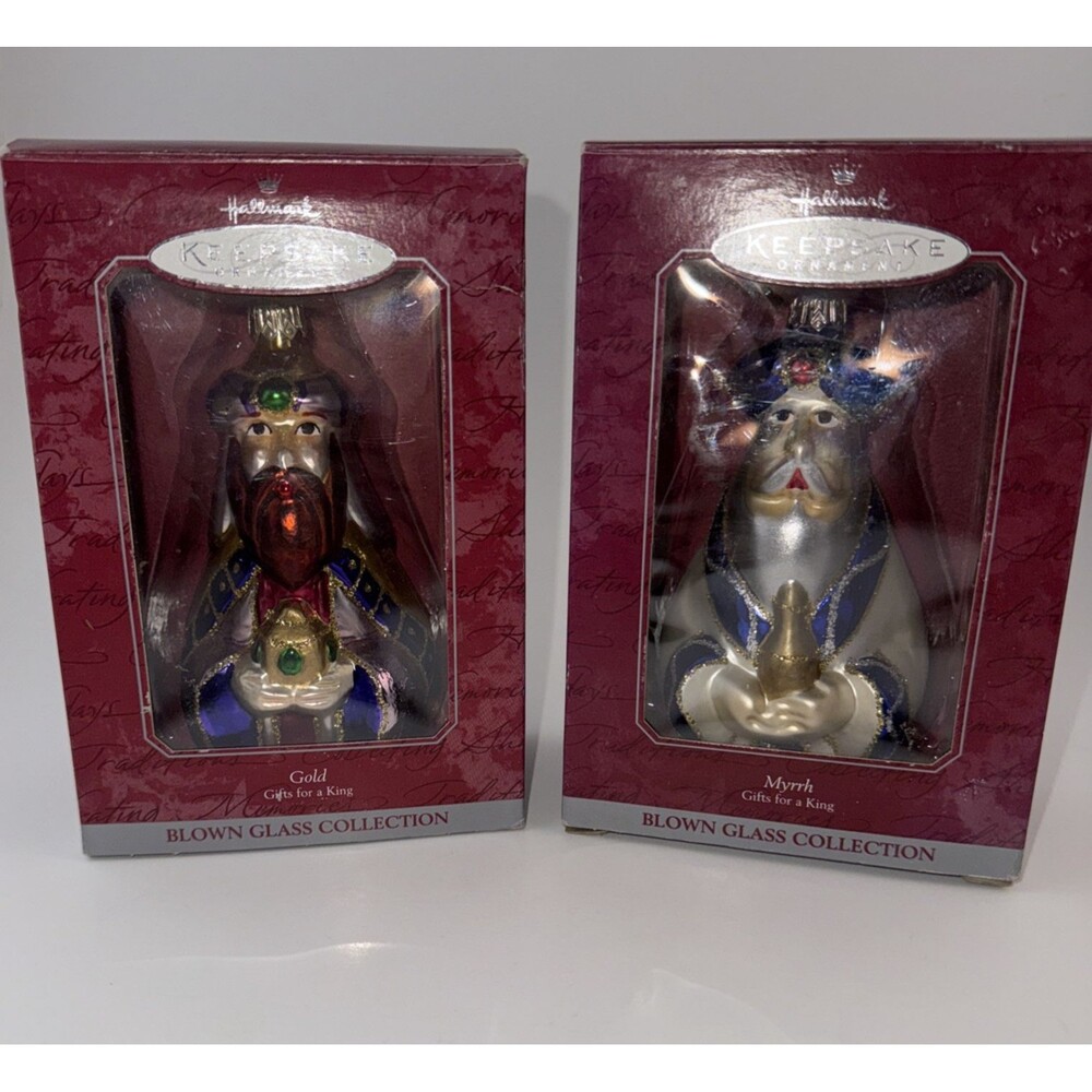 Vintage Hallmark Keepsake 1998 Wisemen Gold & Myrrh Ornaments Lot 2 - W/ Boxes